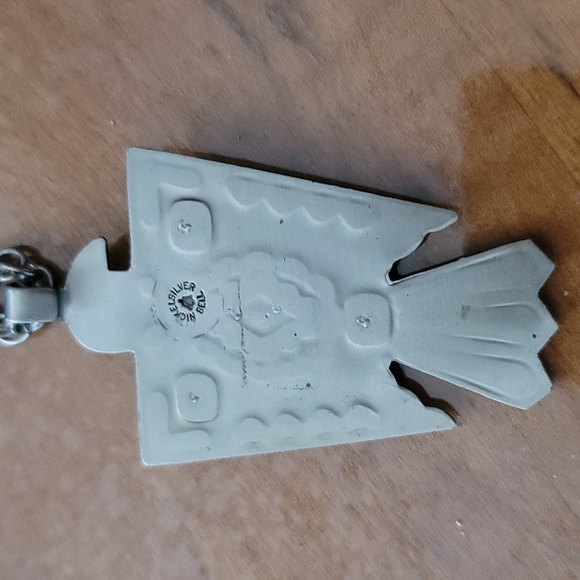 Nickel Silver Eagle w/ Turquoise Necklace And Chain - Picture 3 of 5